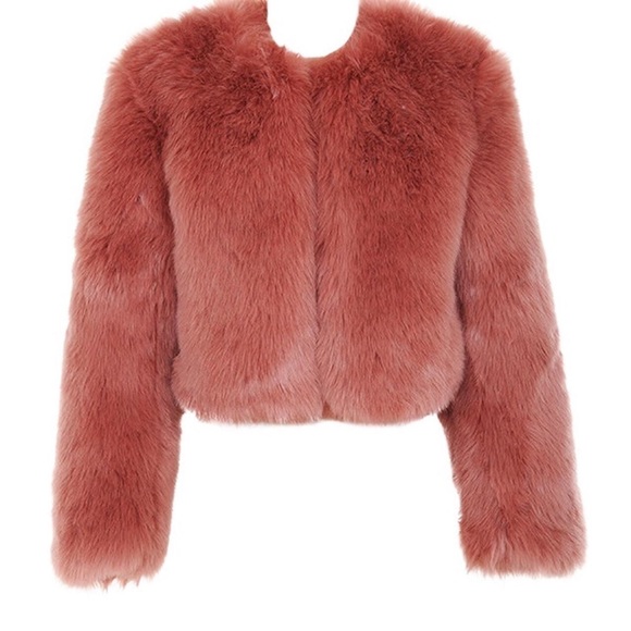 House Of CB Kenya Rose Mauve Faux Fur Jacket